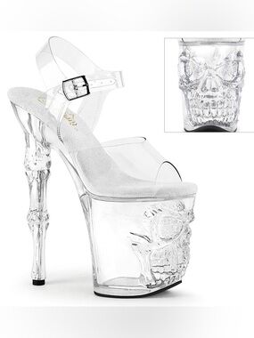 Pleaser | RAPT808/C/M | Clear Skull Platform Sandal | 7 | NIB